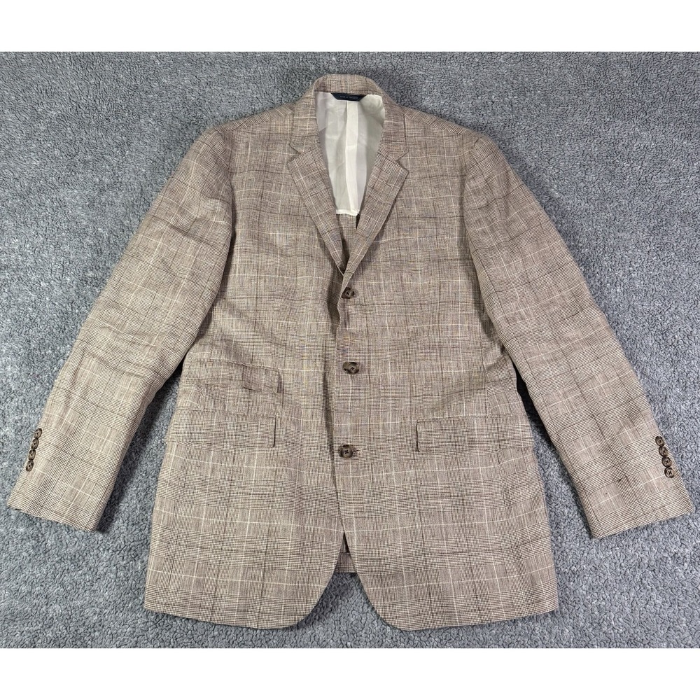 Brooks Brothers Milano Fit 42L Solbiati Italian 100% Linen Glen Plaid Blazer